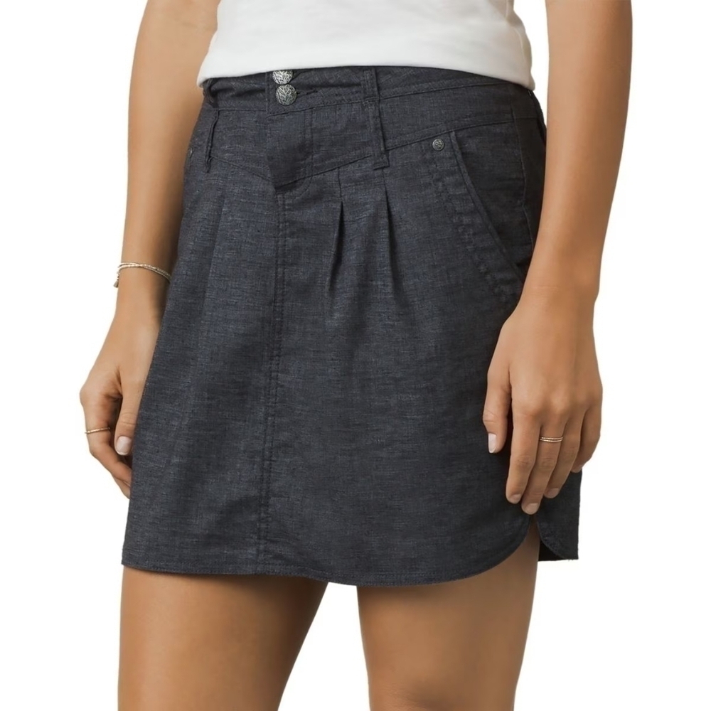 Prana Grey Pleated Hemp Blend Mid Rise Lizbeth Mini Skirt Casual Travel